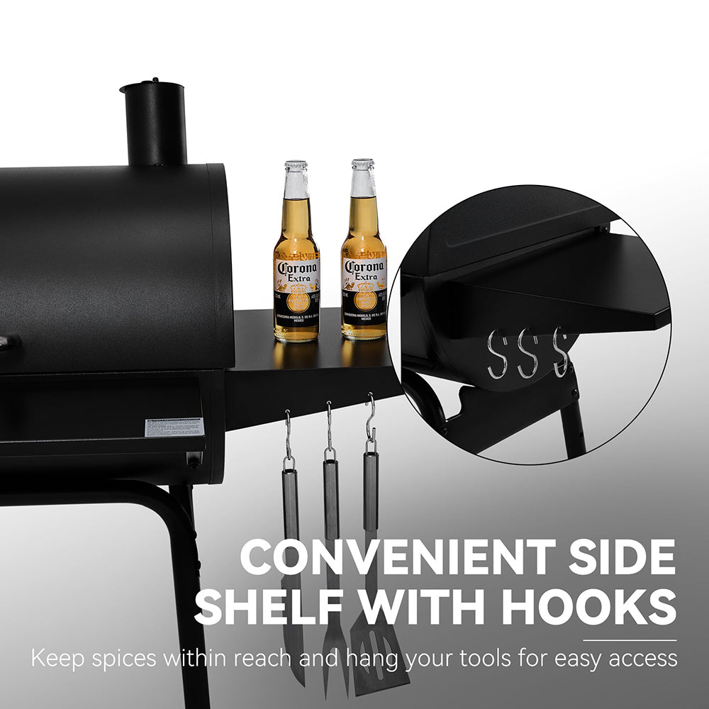 30" Charcoal Grill with Offset Smoker and Side Table