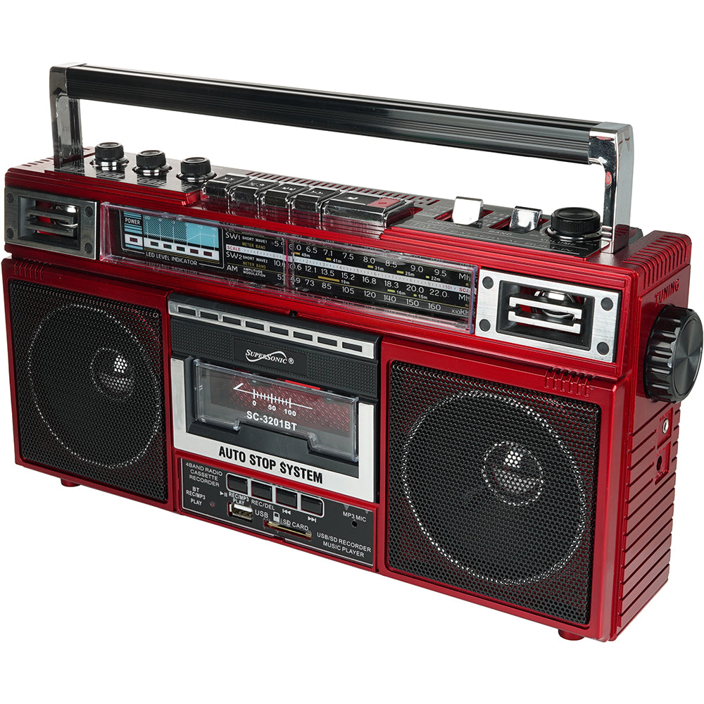 4-Band Bluetooth Radio & Cassette Player - Red