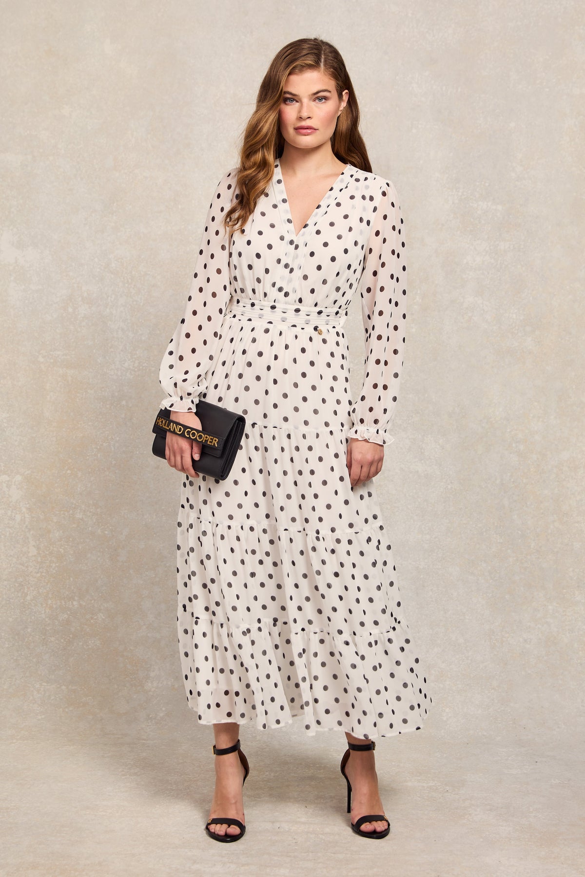 Bella Tiered Maxi Dress (White Black Polka Dot)