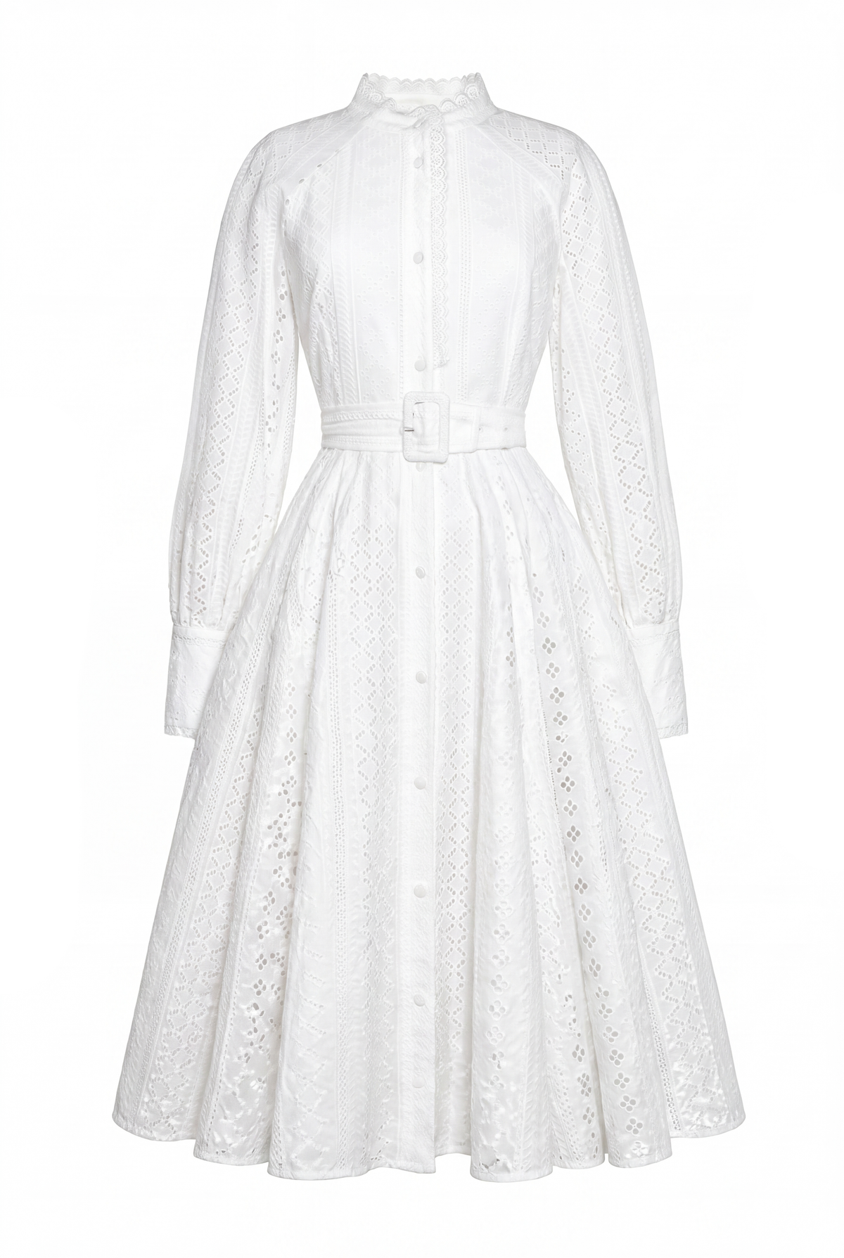 Aimee Collarless Broderie Dress (White)