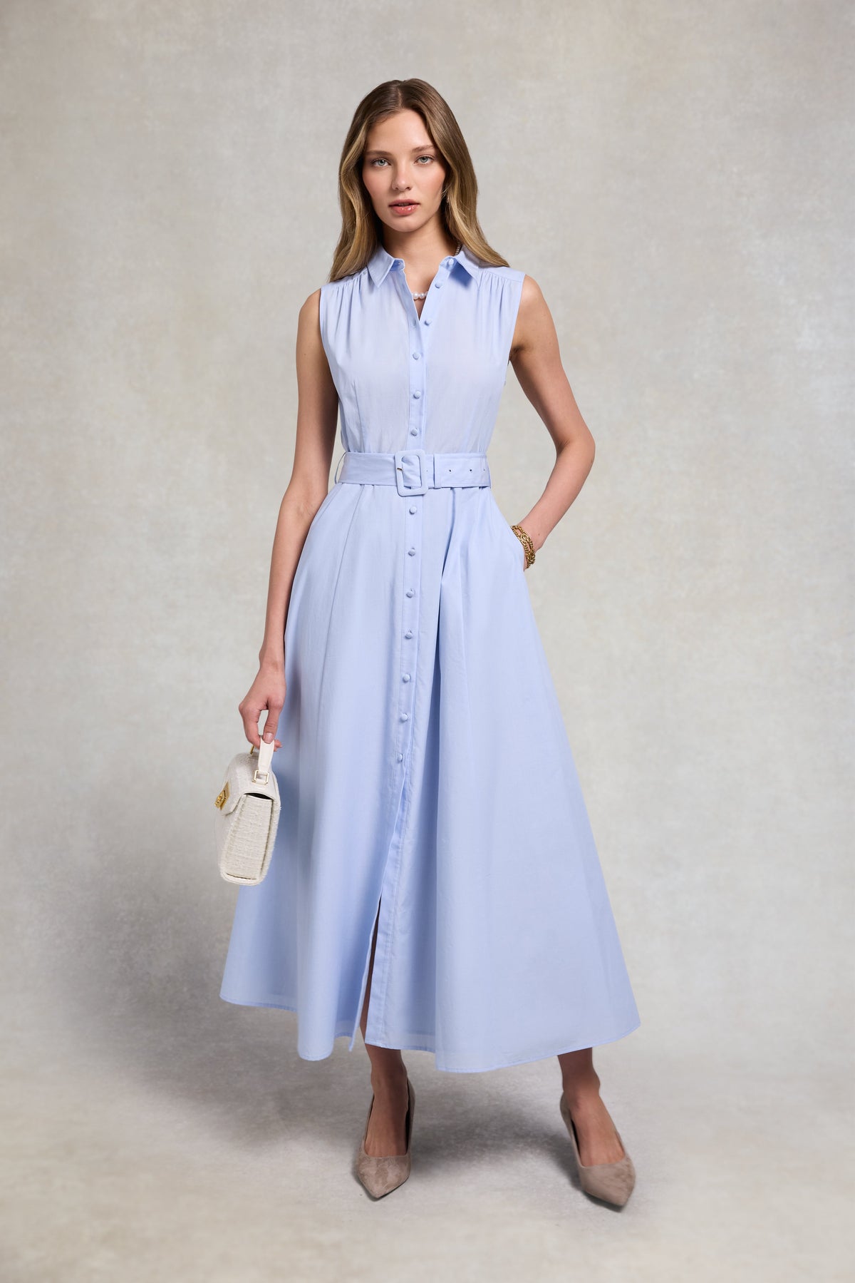Aimee Sleeveless Dress (Light Blue Chambray)