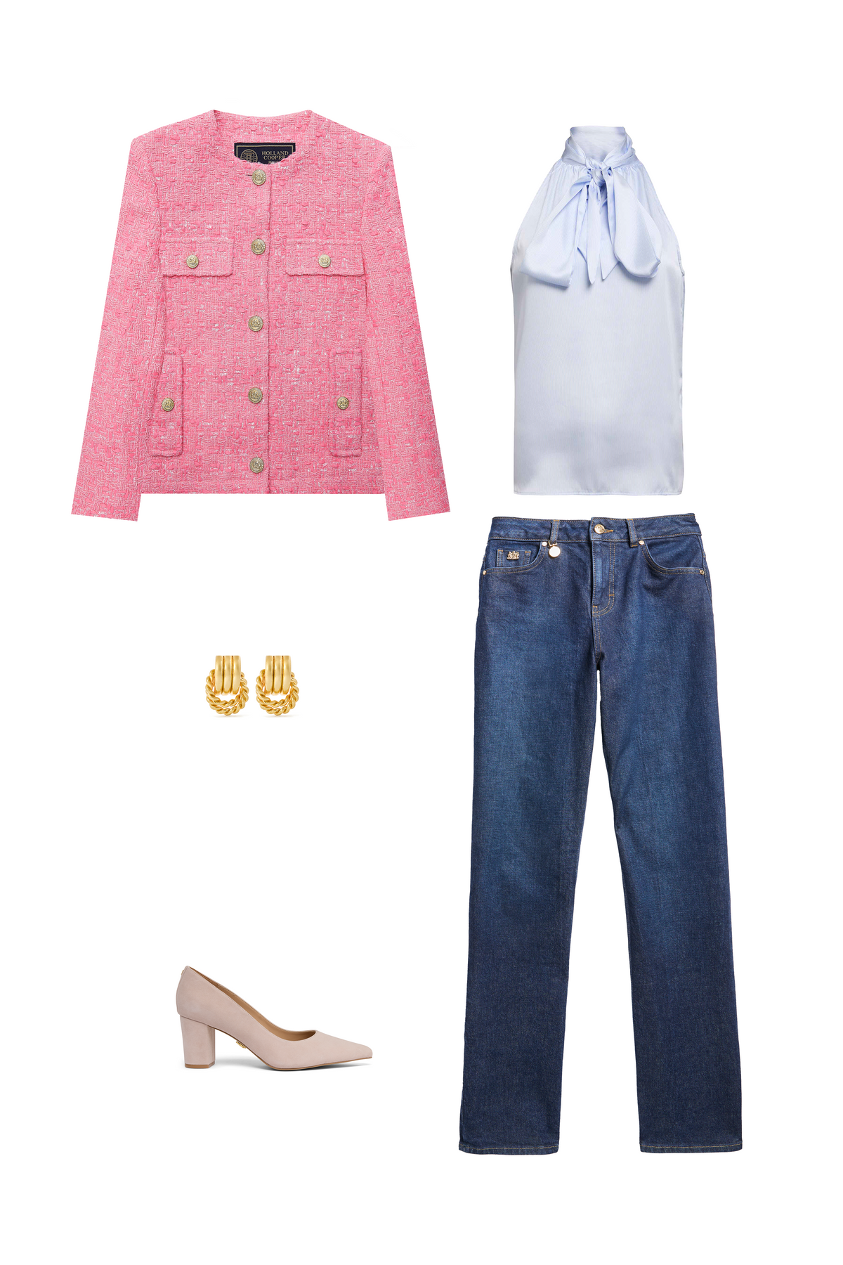 The Ariella Sleeveless Blouse (Sky Stripe) Look