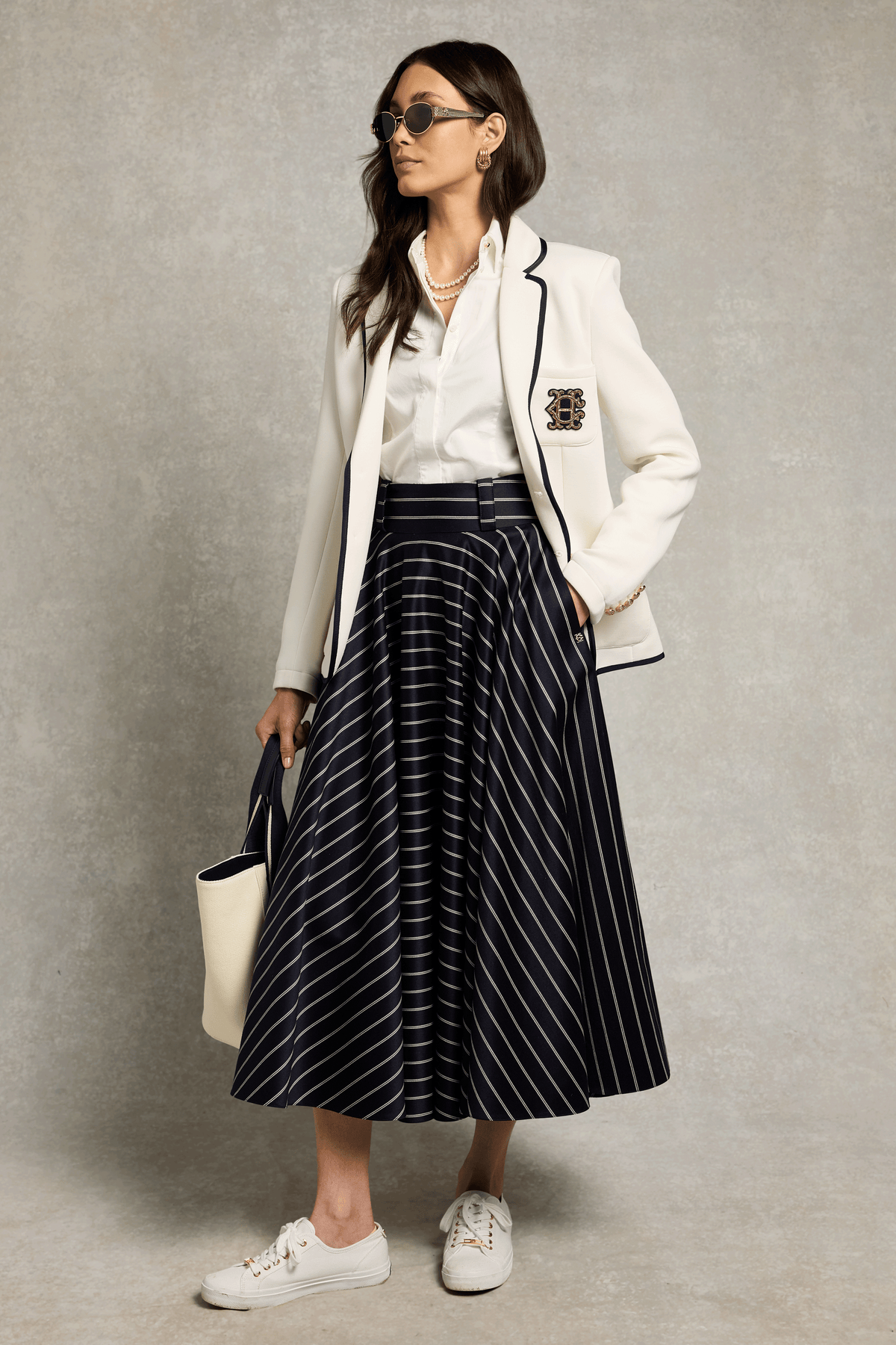 360 Maxi Circle Skirt (Ink Navy Wide Stripe)