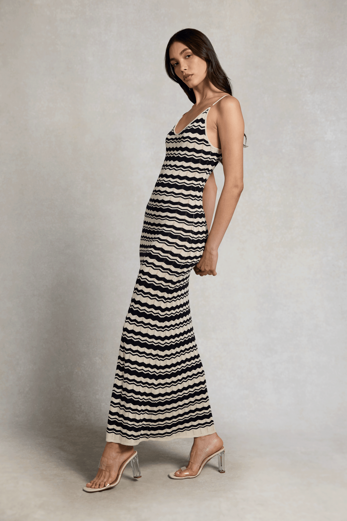 Cindy Crochet Maxi Dress (Ecru Ink Navy Stripe)