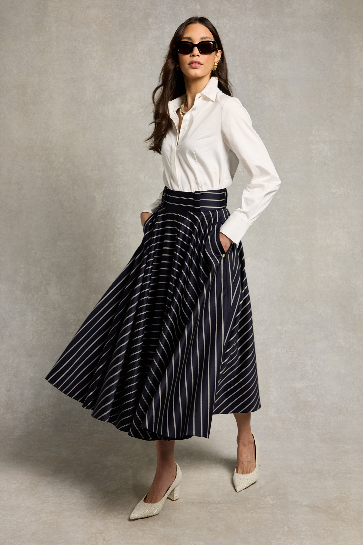 360 Maxi Circle Skirt (Ink Navy Wide Stripe)