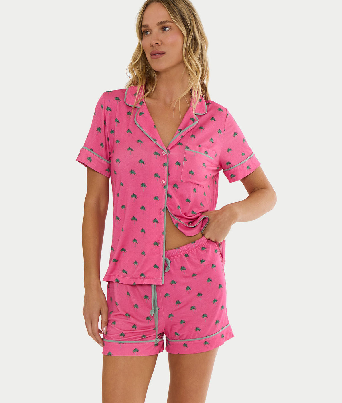Milena Flamingo Fronds Modal Knit Pajama Set