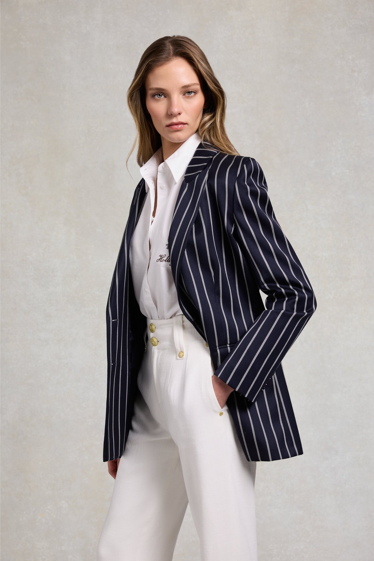 Single Breasted Belgravia Blazer (Ink Navy Wide Stripe)