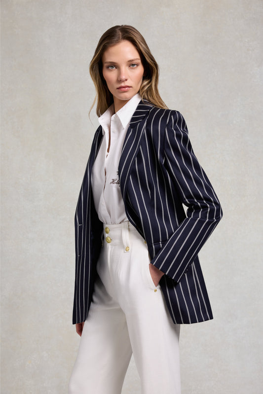 Single Breasted Belgravia Blazer (Ink Navy Wide Stripe)