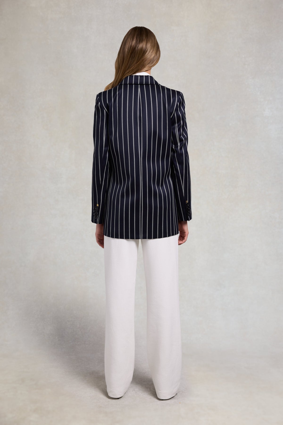 Single Breasted Belgravia Blazer (Ink Navy Wide Stripe)