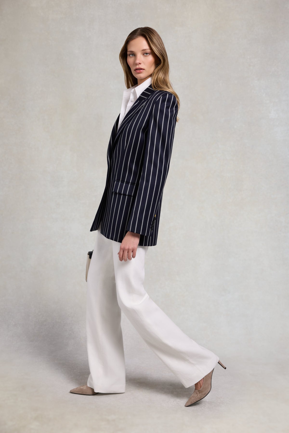 Single Breasted Belgravia Blazer (Ink Navy Wide Stripe)