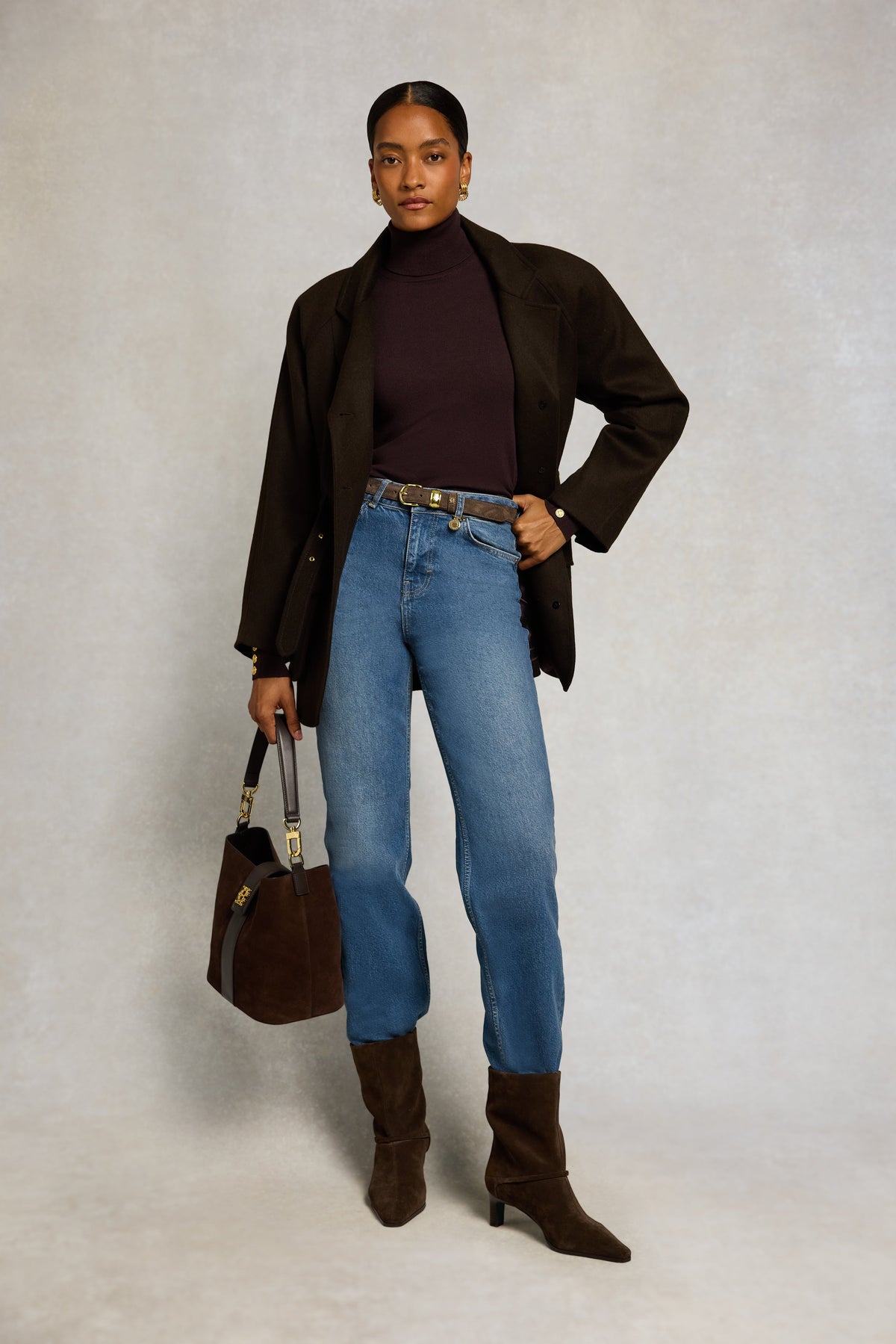 Buttoned Knit Roll Neck (Chocolate)