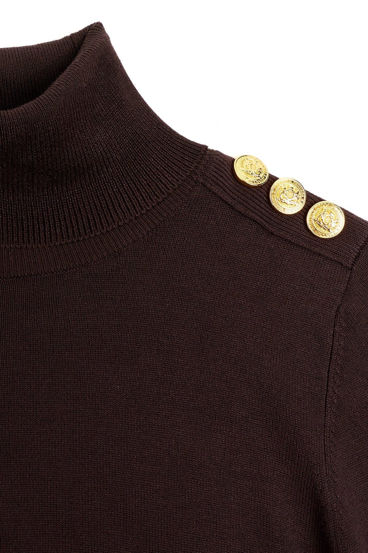 Buttoned Knit Roll Neck (Chocolate)