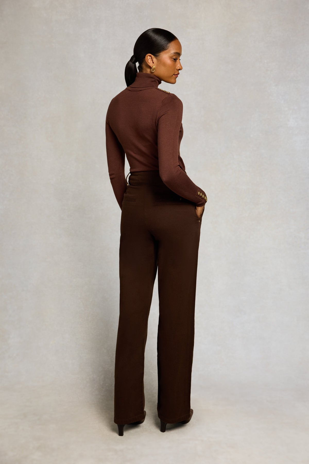 Buttoned Knit Roll Neck (Walnut)