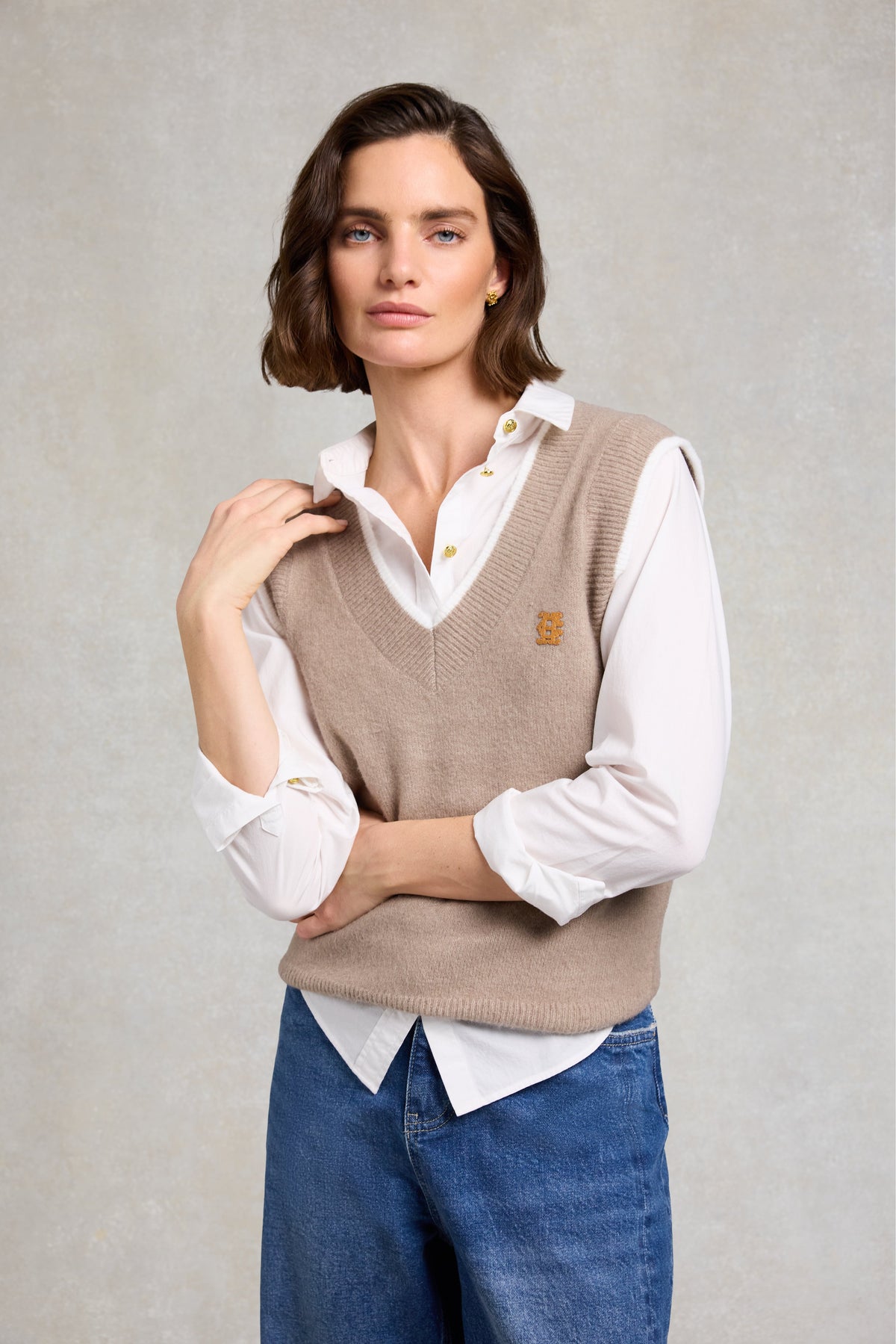 Cecilia Knitted V-Neck Tank (Porcini)