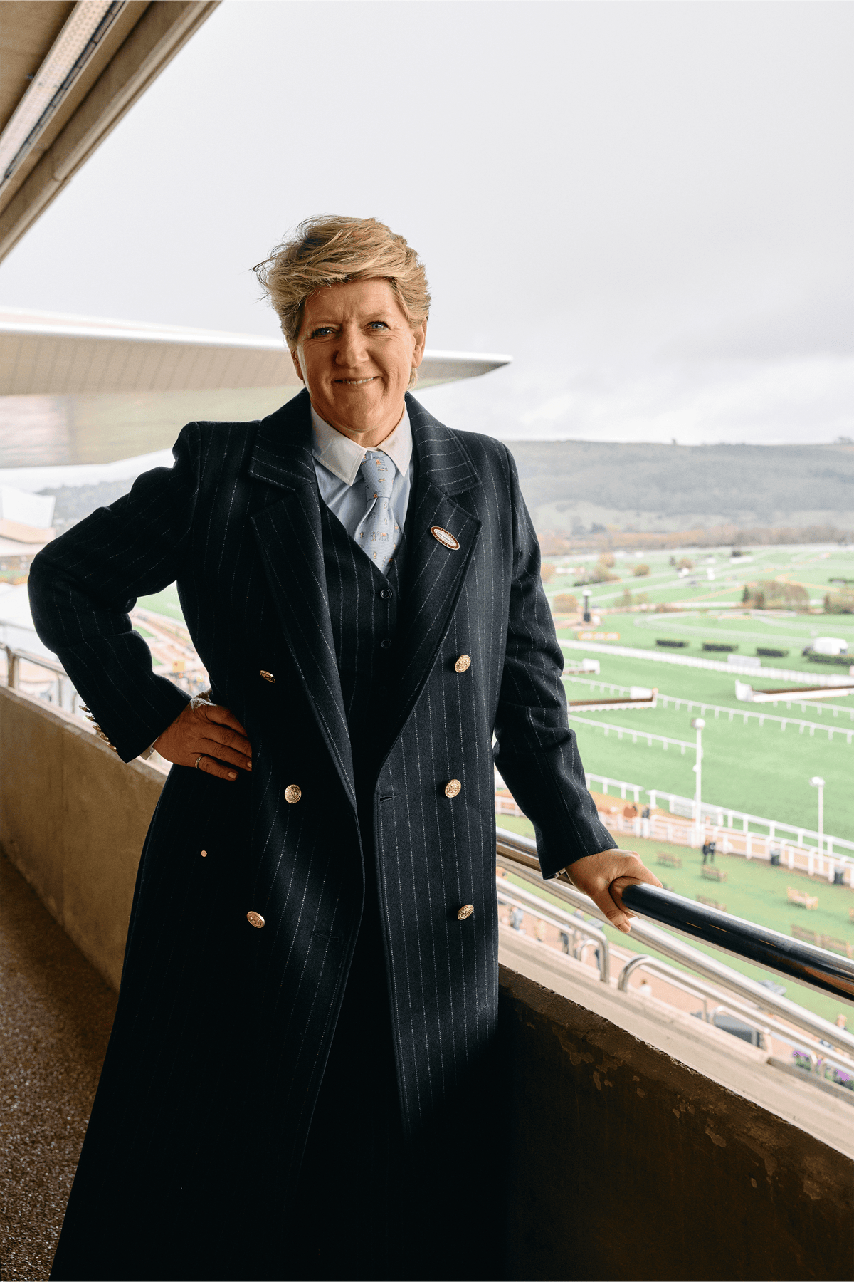 Clare Balding's Cheltenham Look (Navy Chalk Pinstripe)