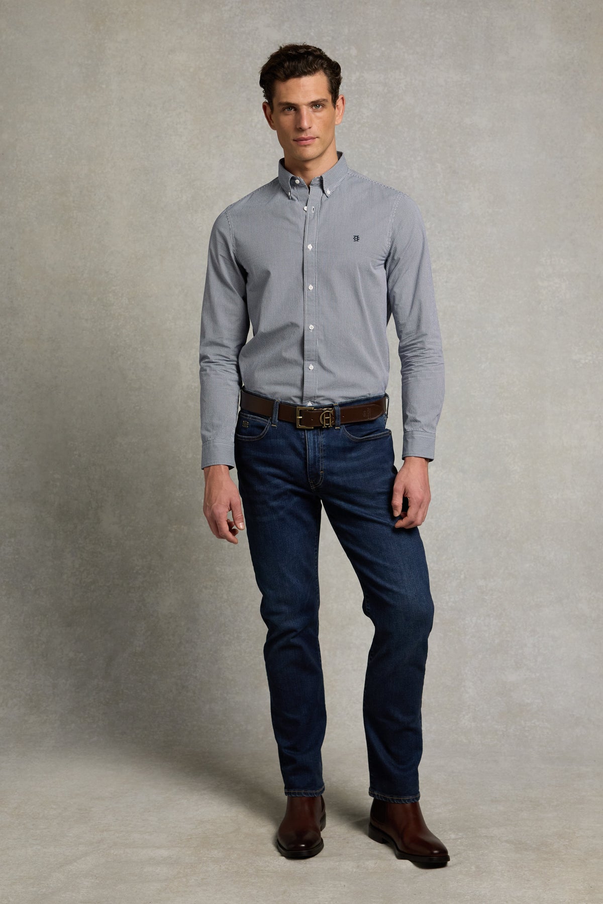 Men's Classic Fit Button Down Shirt (Micro Navy Gingham)