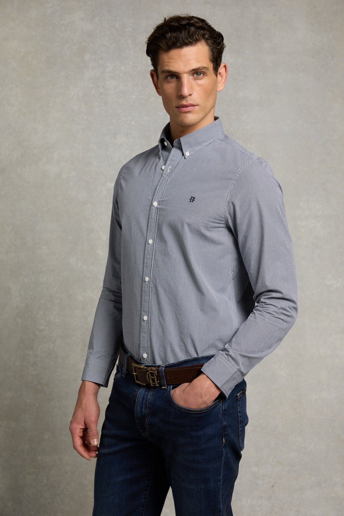 Men's Classic Fit Button Down Shirt (Micro Navy Gingham)