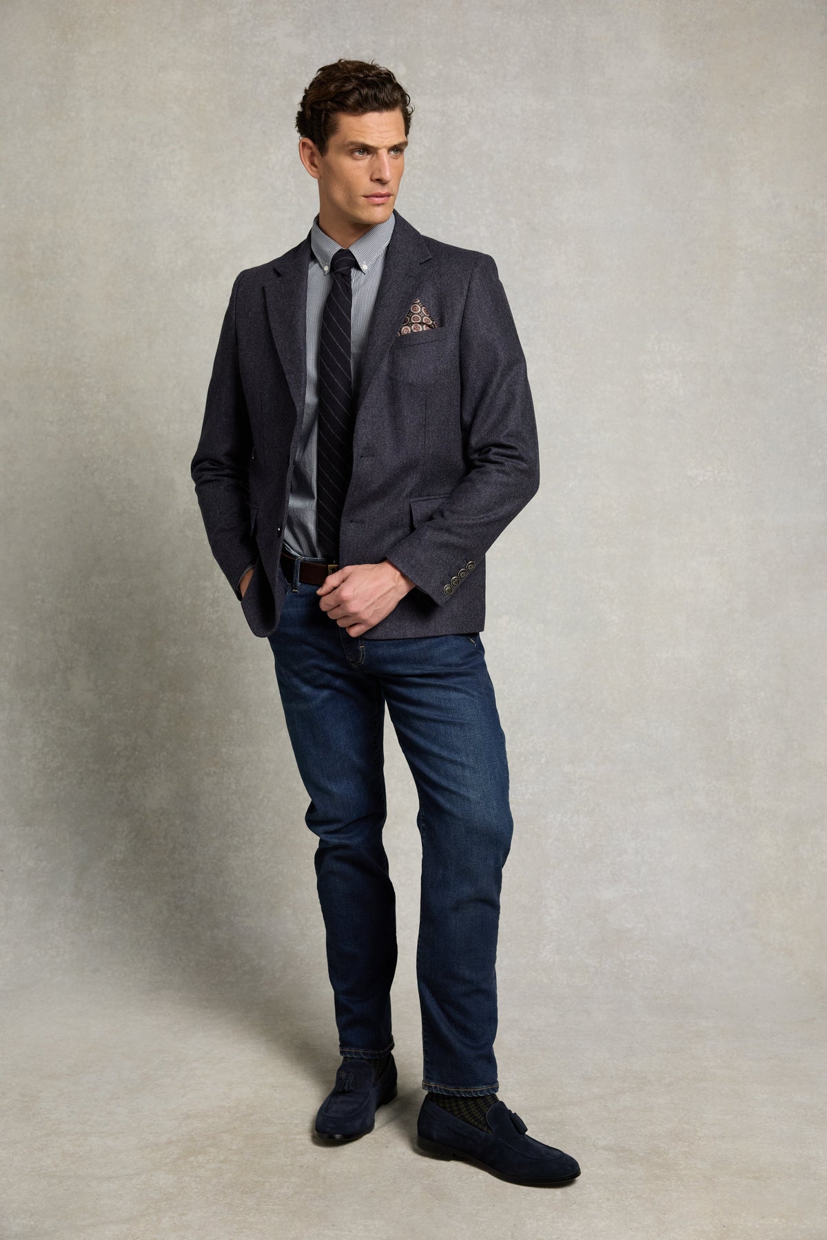 Men's Classic Fit Button Down Shirt (Micro Navy Gingham)
