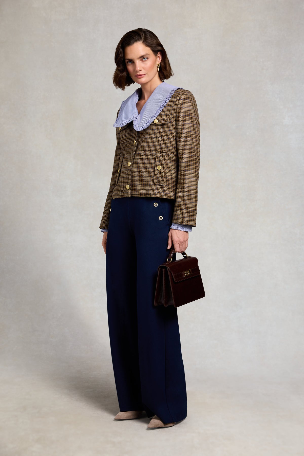 Clementine Ruffle Collar Shirt (Yacht Blue Stripe)