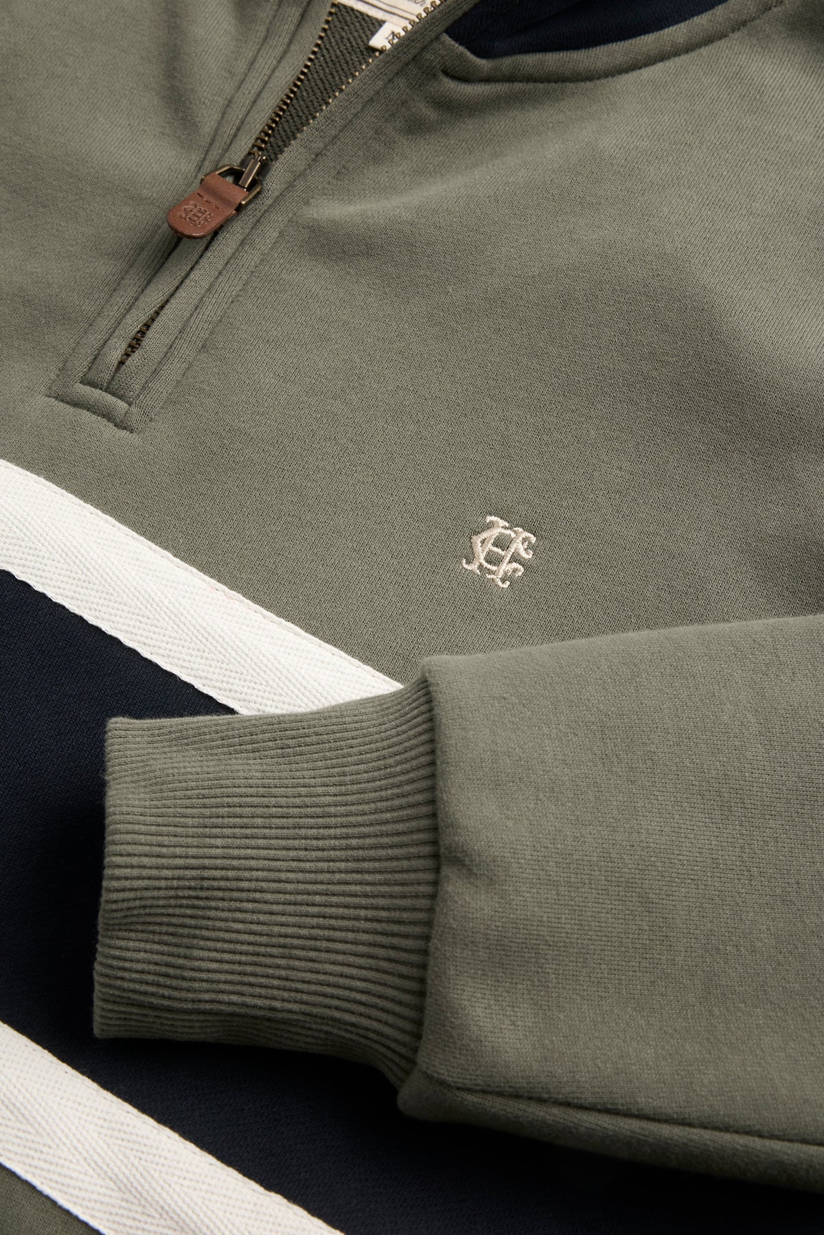 Men's Colour Block Quarter Zip Sweat (Khaki)