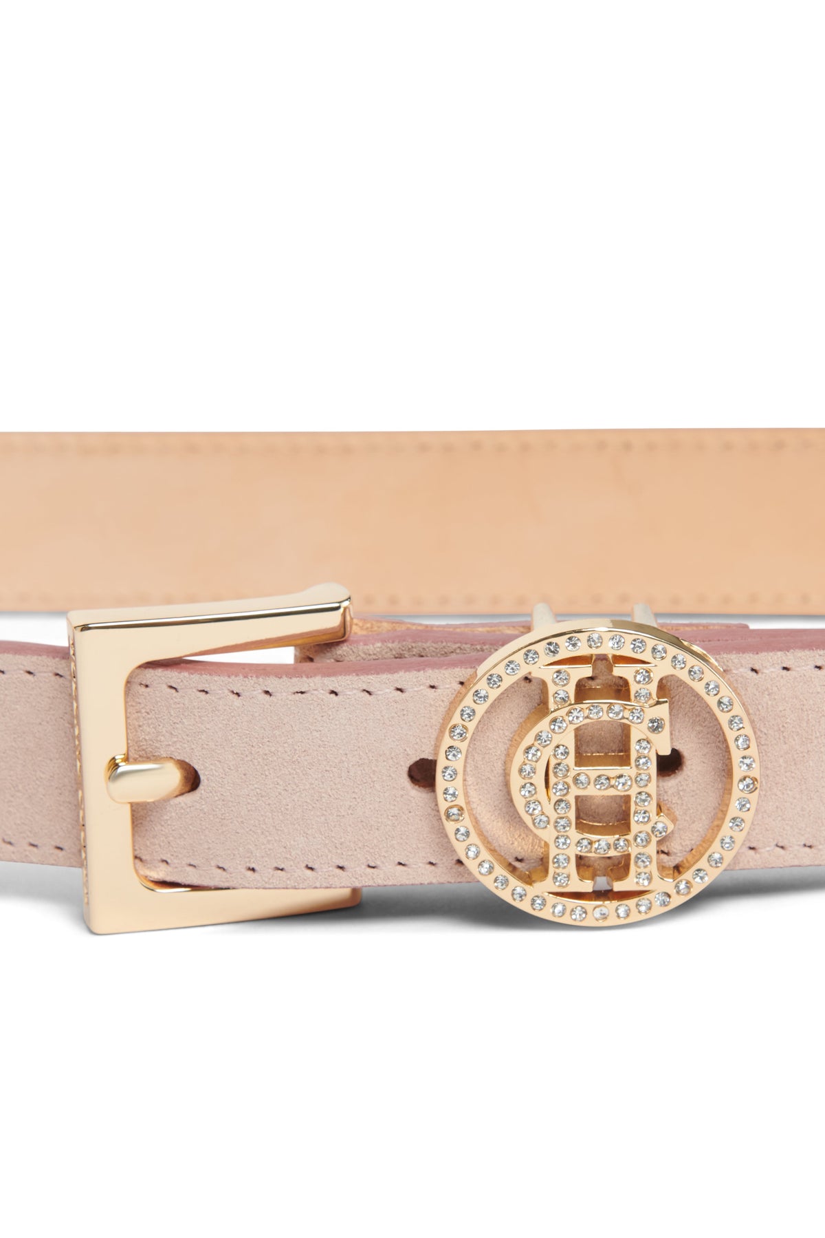 Crystal Logo Slim Belt (Blush Suede)