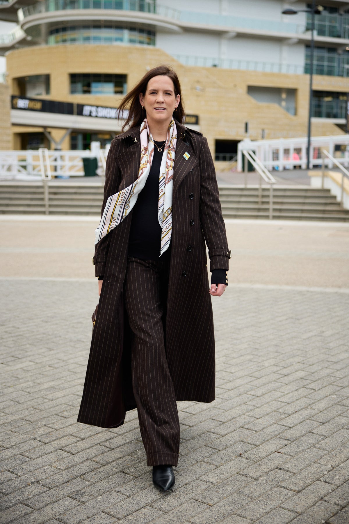 Rachael Blackmore's Cheltenham Look (Chocolate Pinstripe)