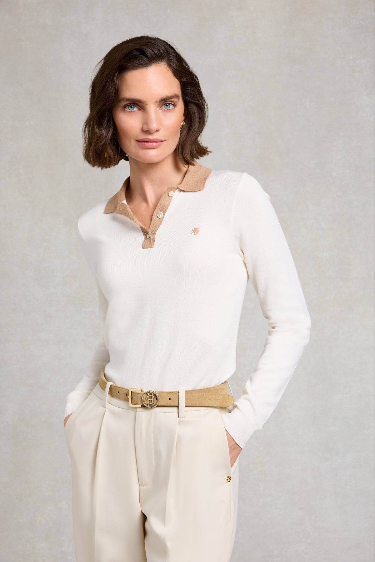 Falmouth Knitted Polo (Natural Camel)