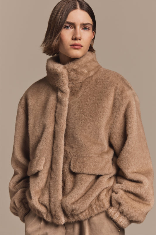 Faux Fur Bomber Jacket (Natural)