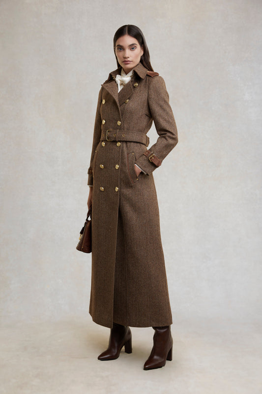 Full Length Marlborough Trench Coat (Large Scale Brown Herringbone)