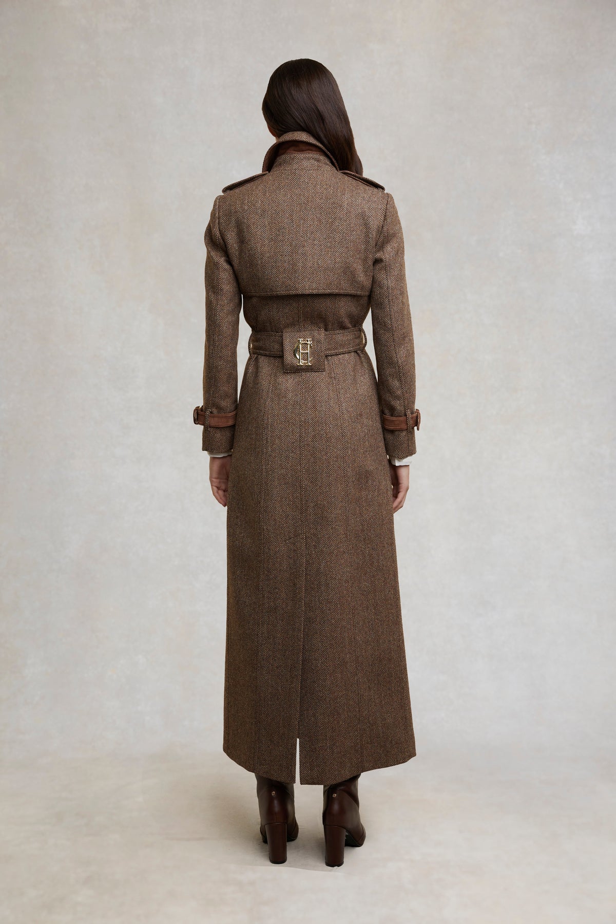 Full Length Marlborough Trench Coat (Large Scale Brown Herringbone)