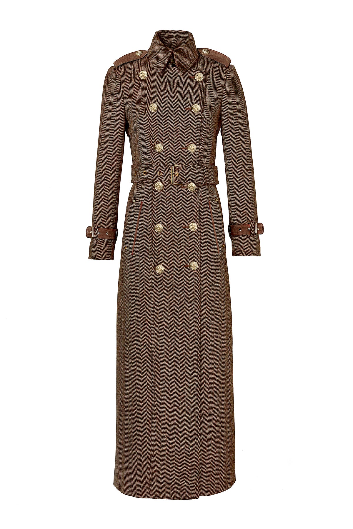 Full Length Marlborough Trench Coat (Large Scale Brown Herringbone)