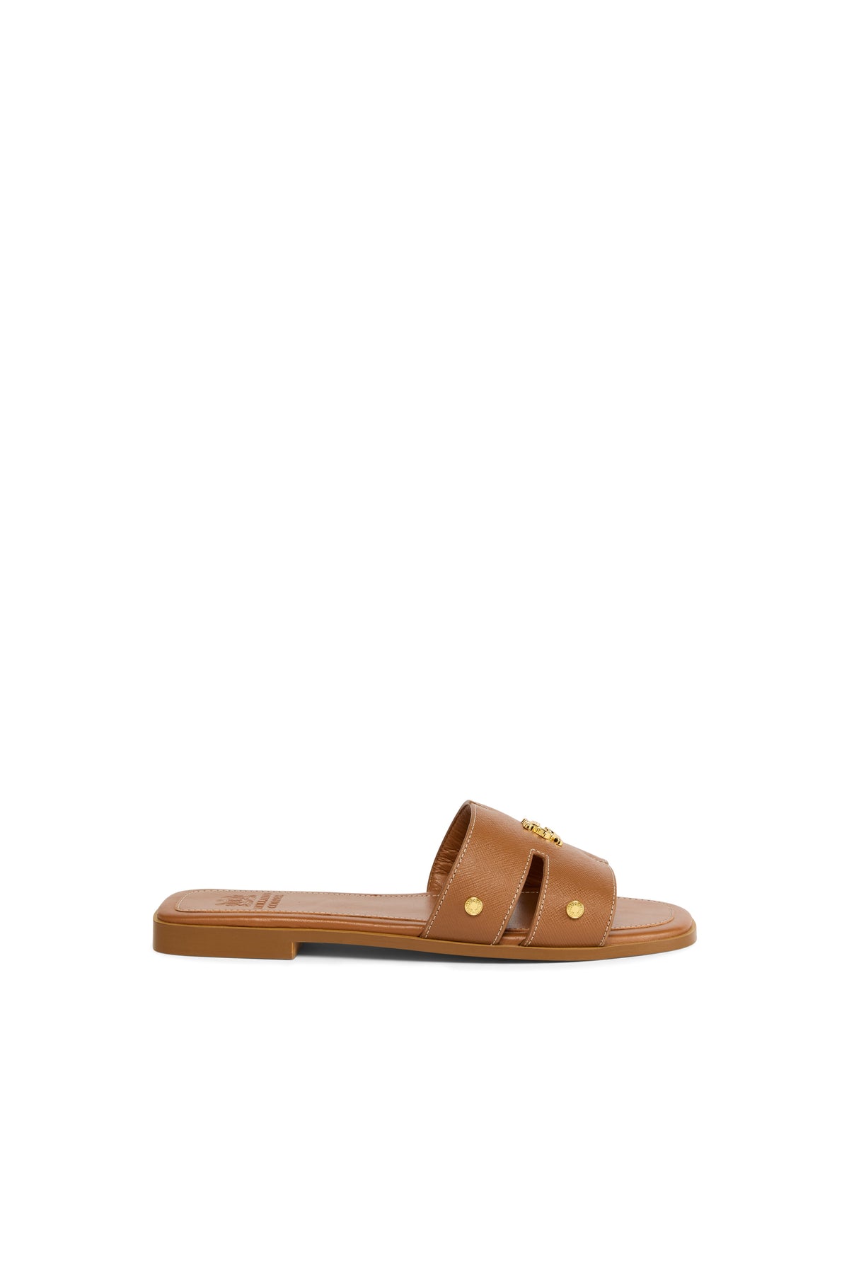 Heraldic Monogram Slides (Tan Saffiano)