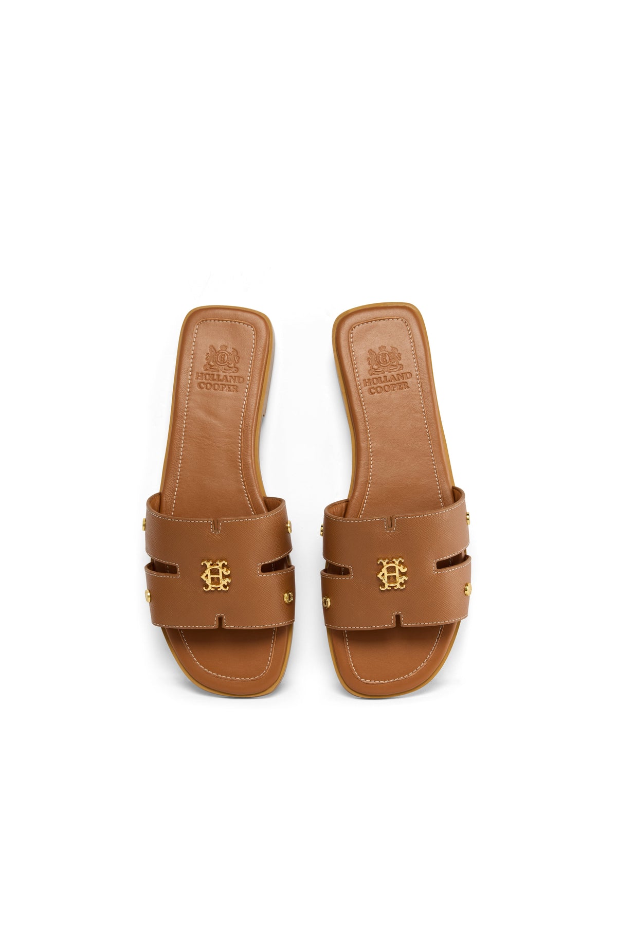 Heraldic Monogram Slides (Tan Saffiano)