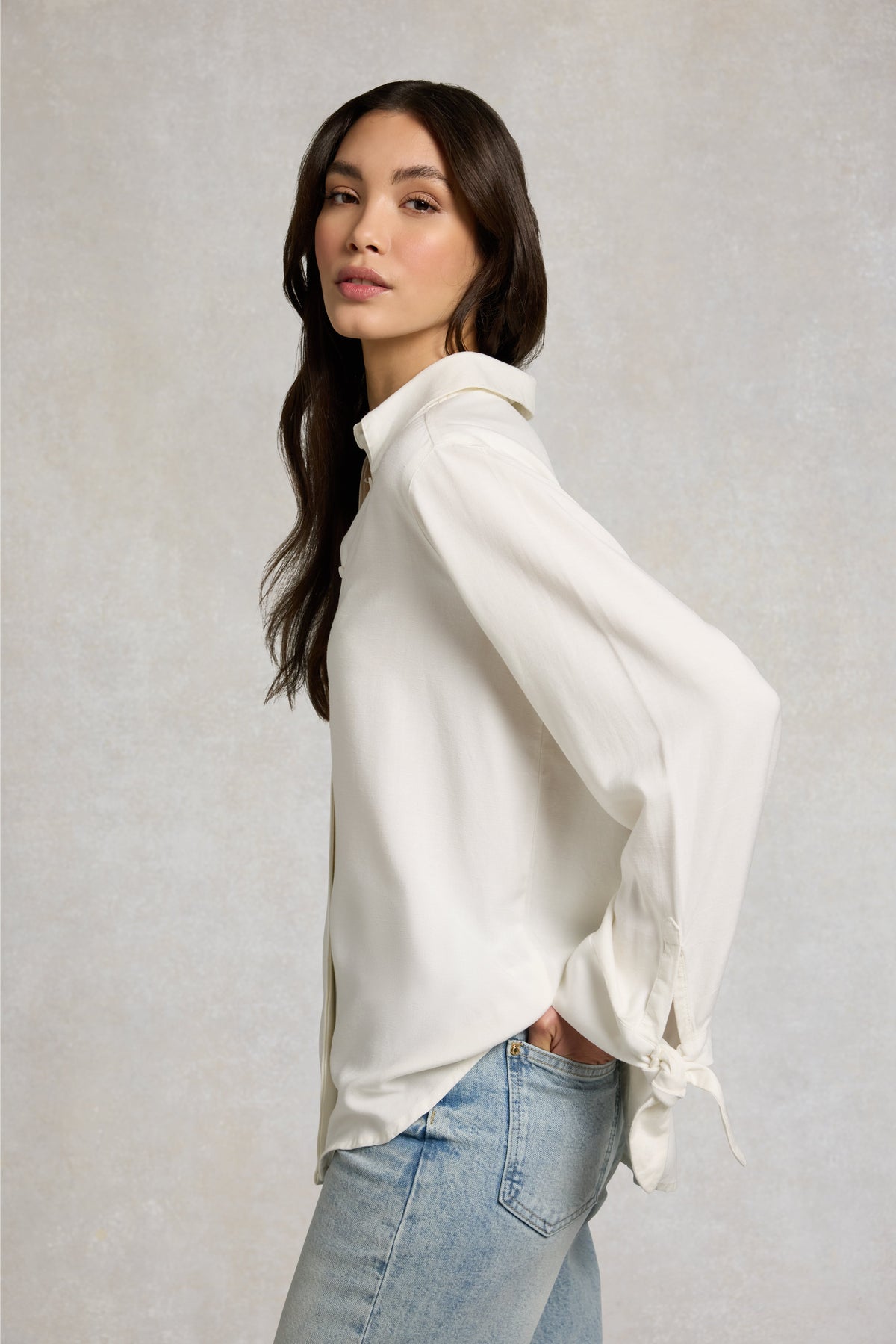 Linen Tie Blouse (White)