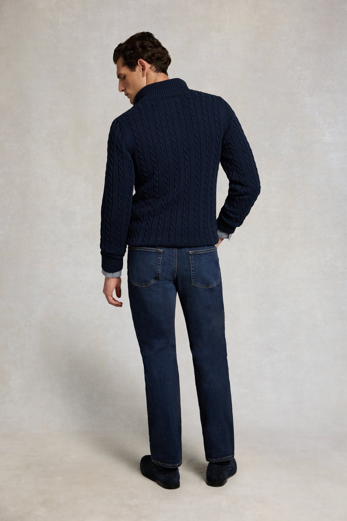 Men's Cable Quarter Zip Knit (Ink Navy)