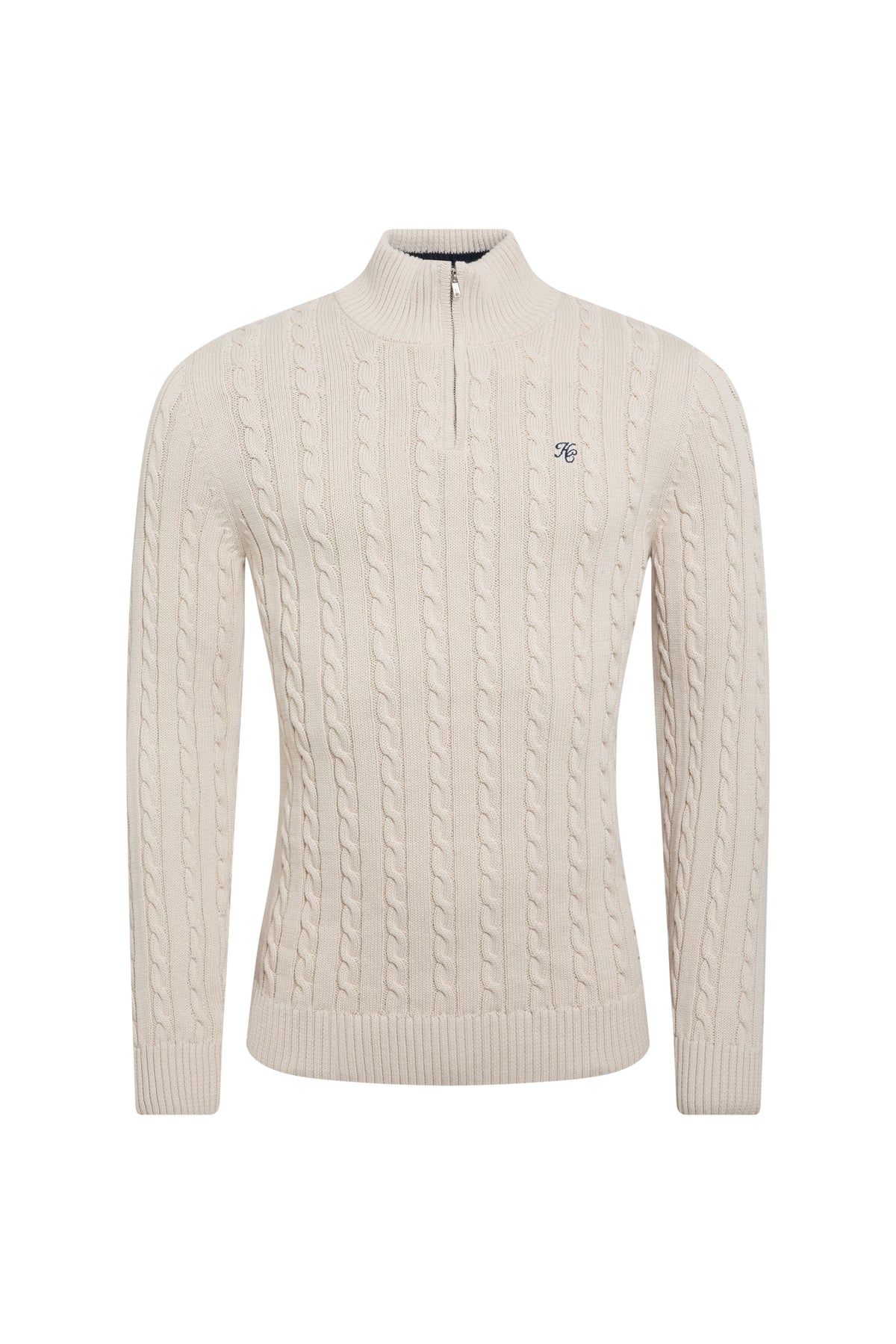 Men's Cable Quarter Zip Knit (Stone)
