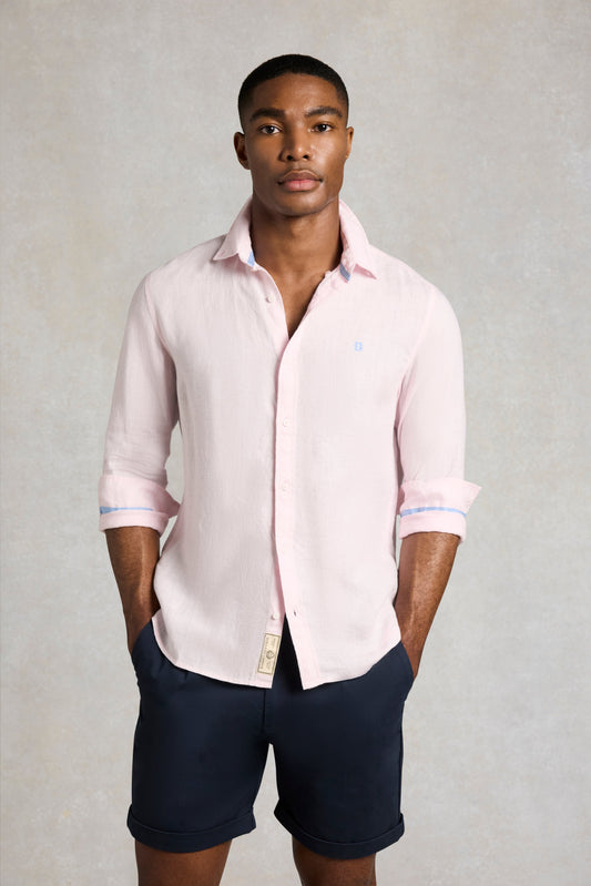 Men's Regular Fit Linen Shirt (Soft Pink)
