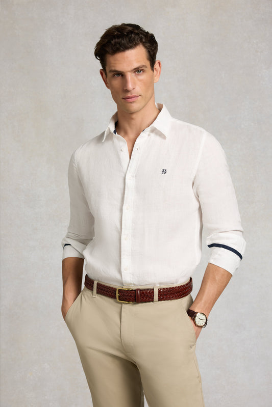 Men's Regular Fit Linen Shirt (White)