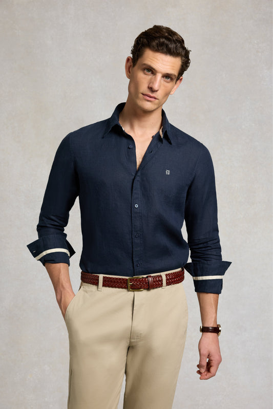 Men's Regular Fit Linen Shirt (Ink Navy)