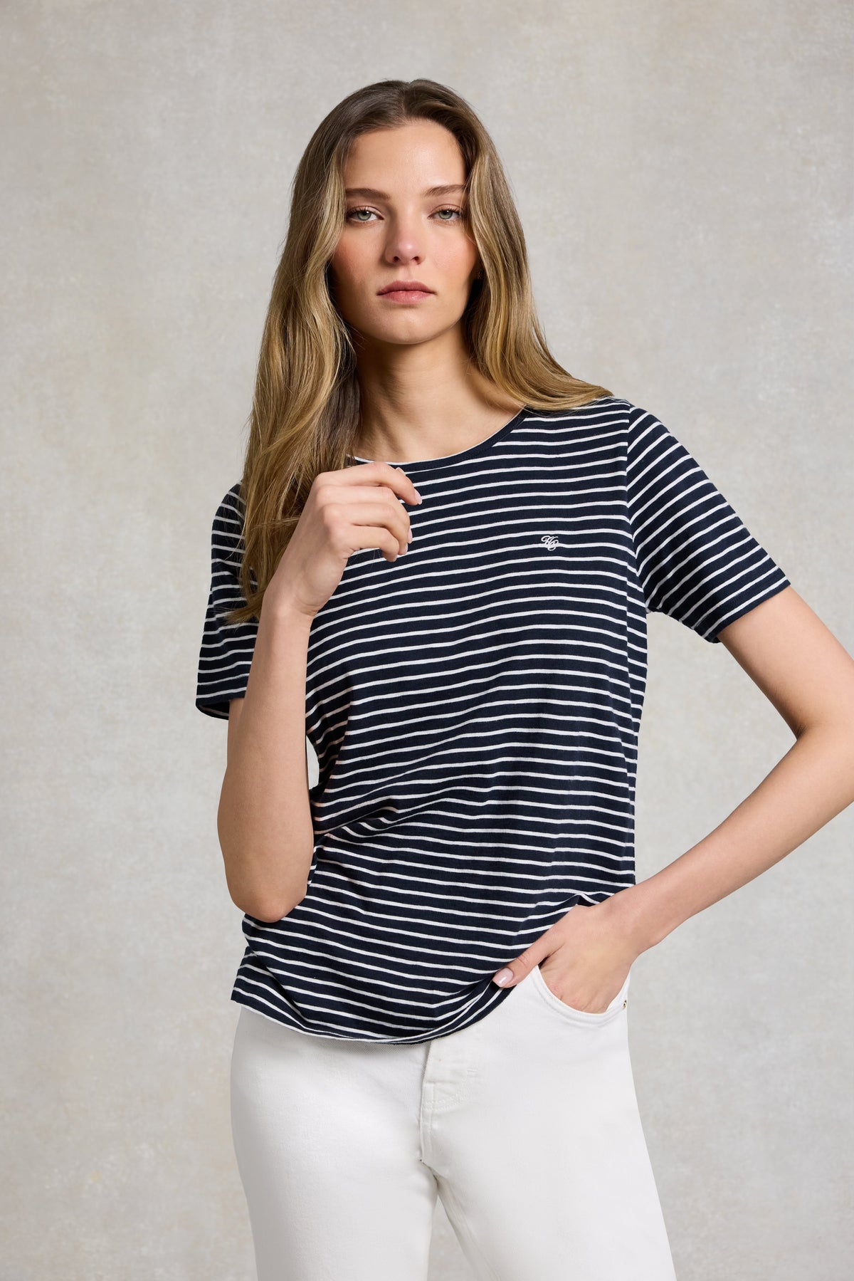 Relaxed Fit Monogram Tee (Navy White)