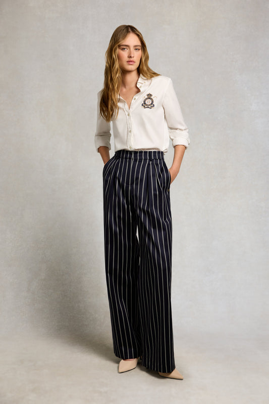 Shoreditch Pleated Trouser (Ink Navy Wide Stripe)