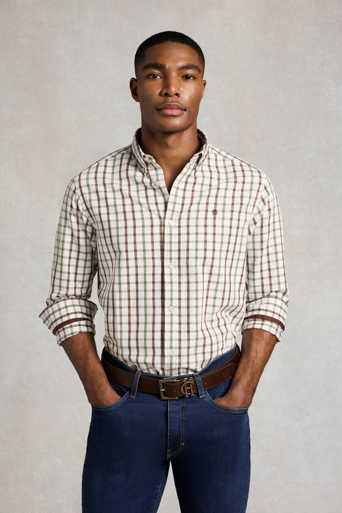 Men's Relaxed Fit Button Down Shirt (Bourton Green Check)