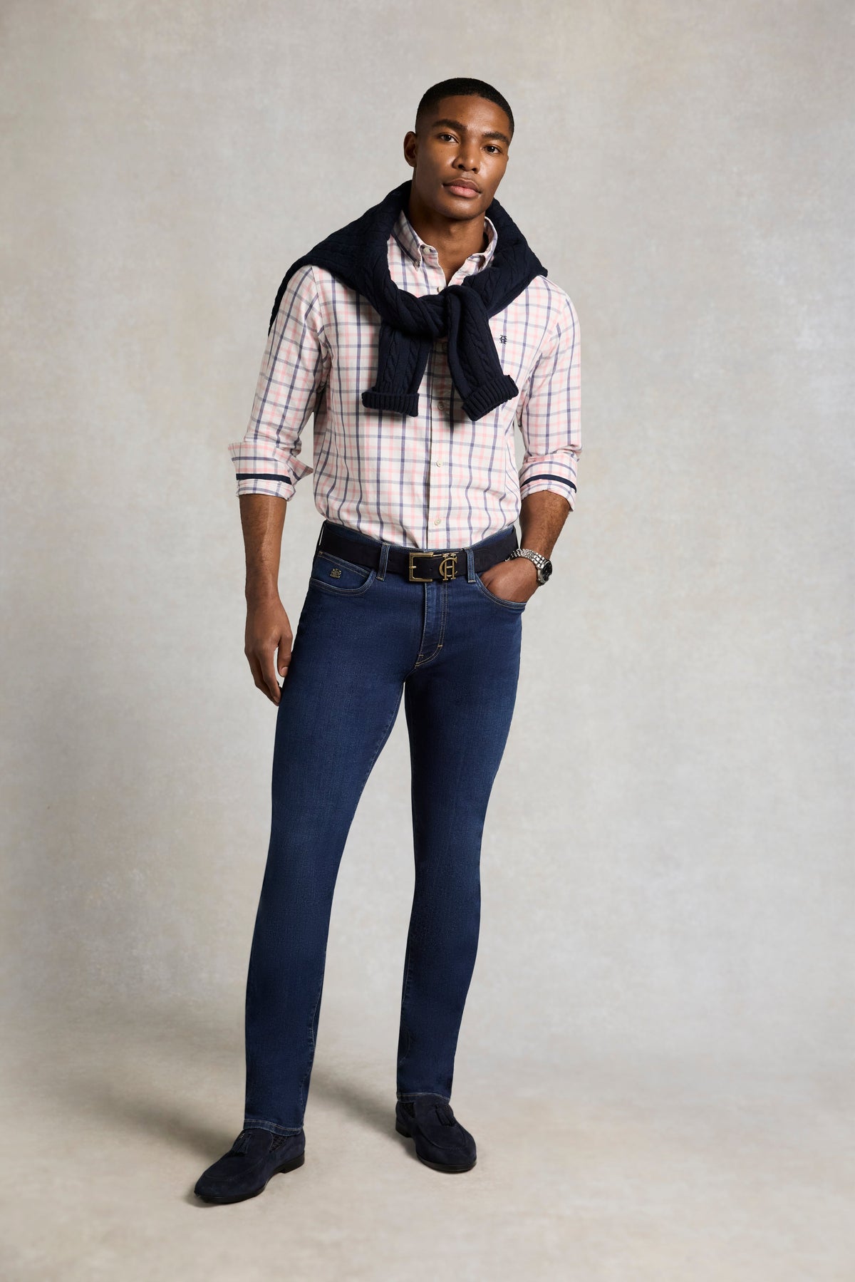Men's Relaxed Fit Button Down Shirt (Bourton Pink Check)