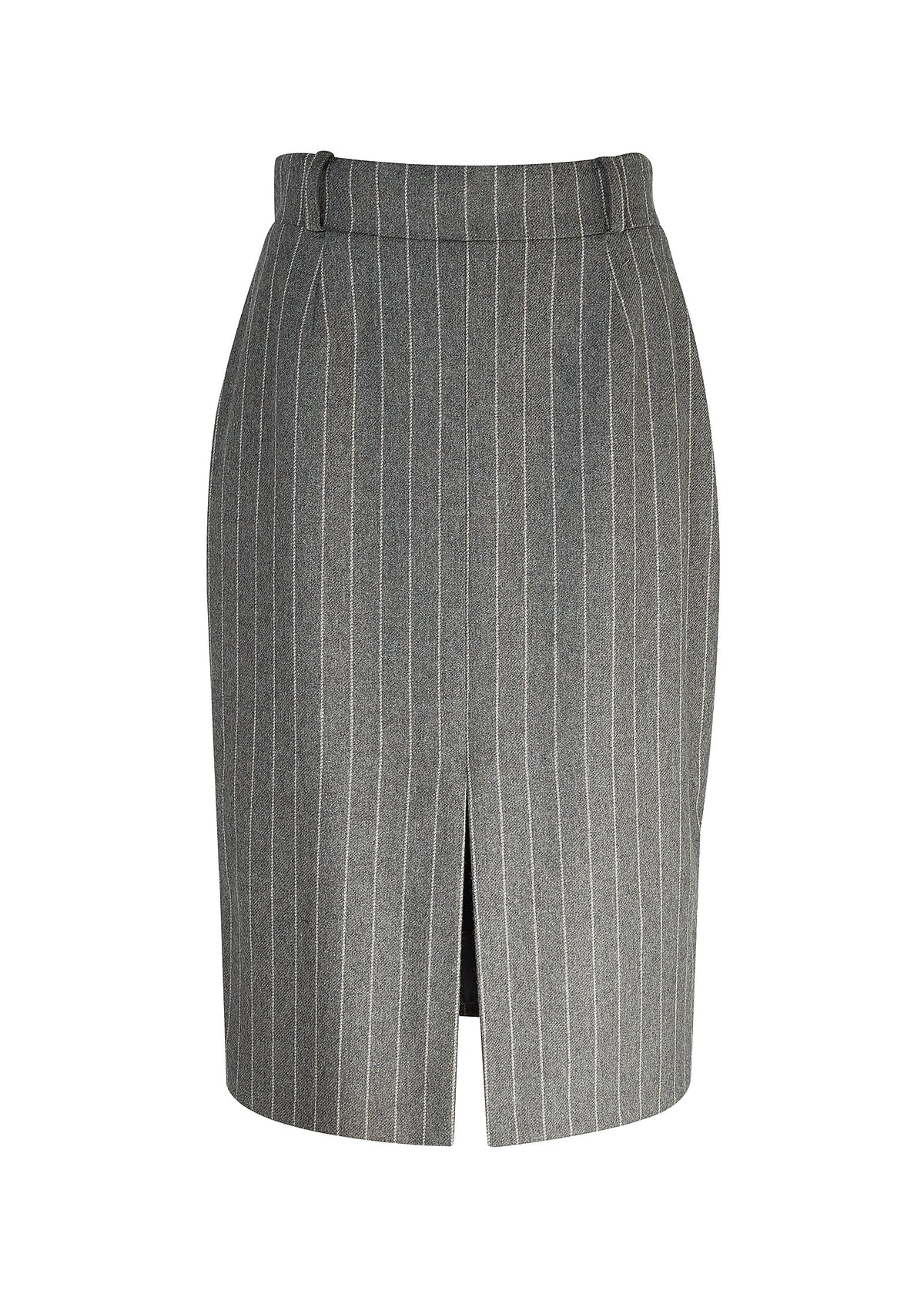 Mayfair Pencil Skirt (Soft Grey Pinstripe)