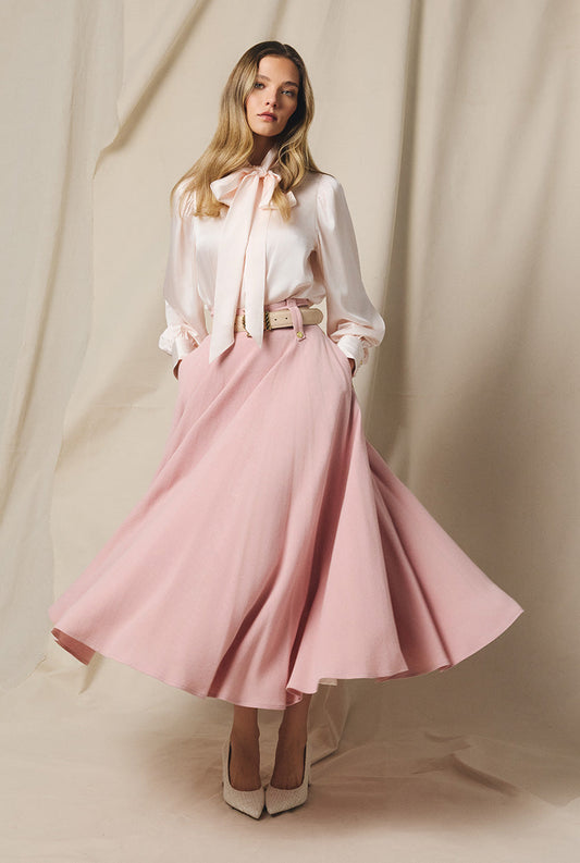 360 Maxi Linen Circle Skirt (Pink Linen)