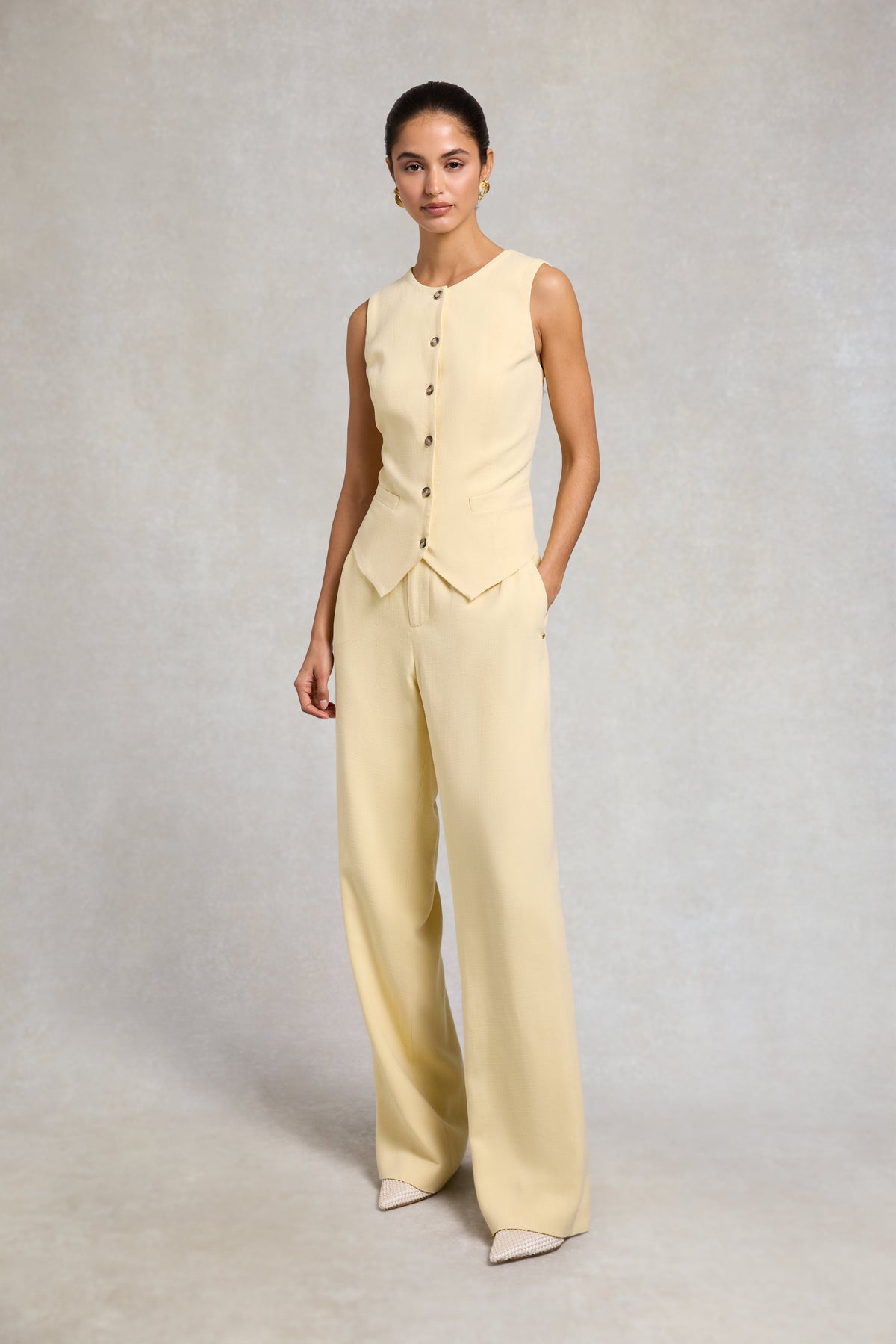 High Waisted Straight Trouser (Lemon Linen)