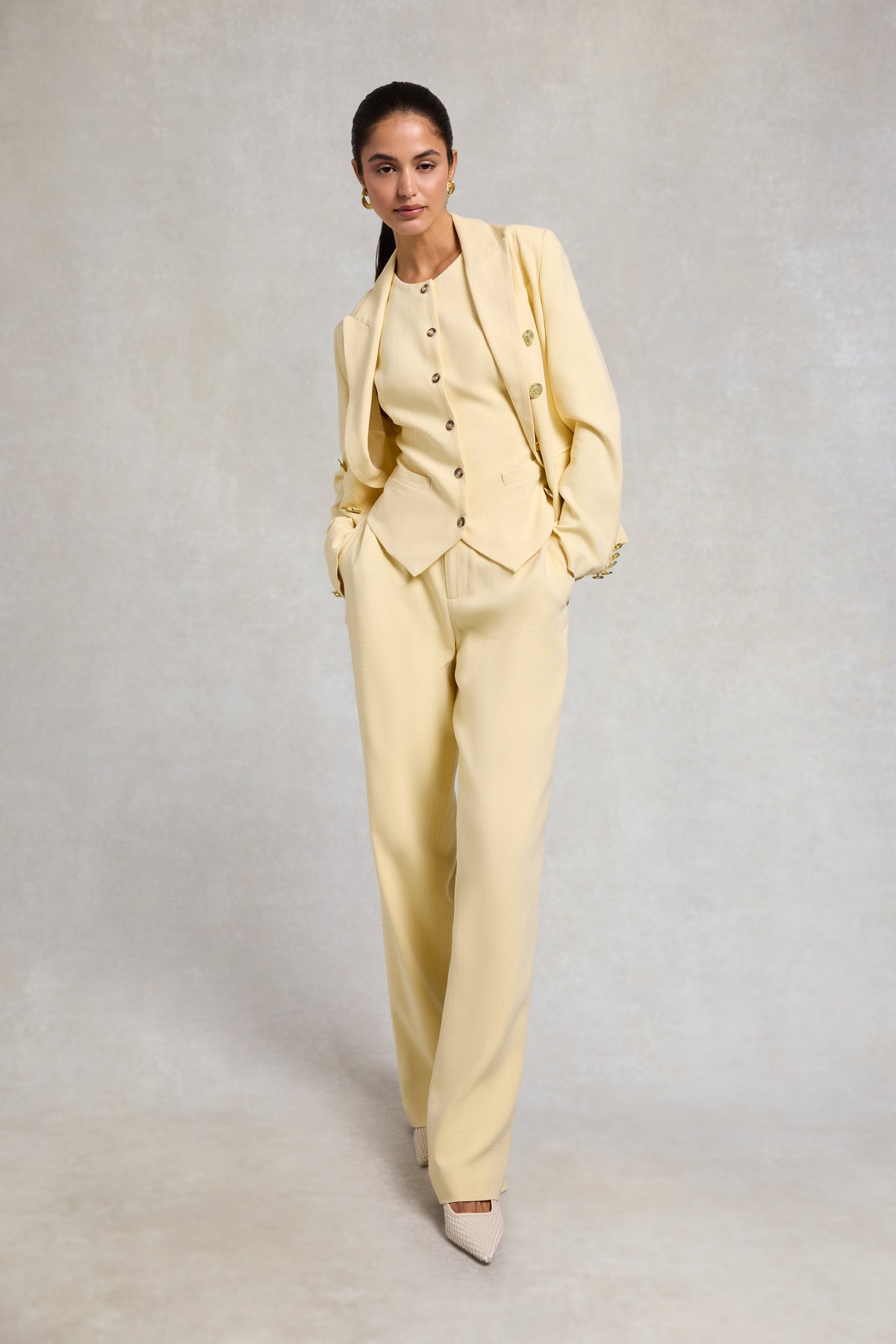High Waisted Straight Trouser (Lemon Linen)