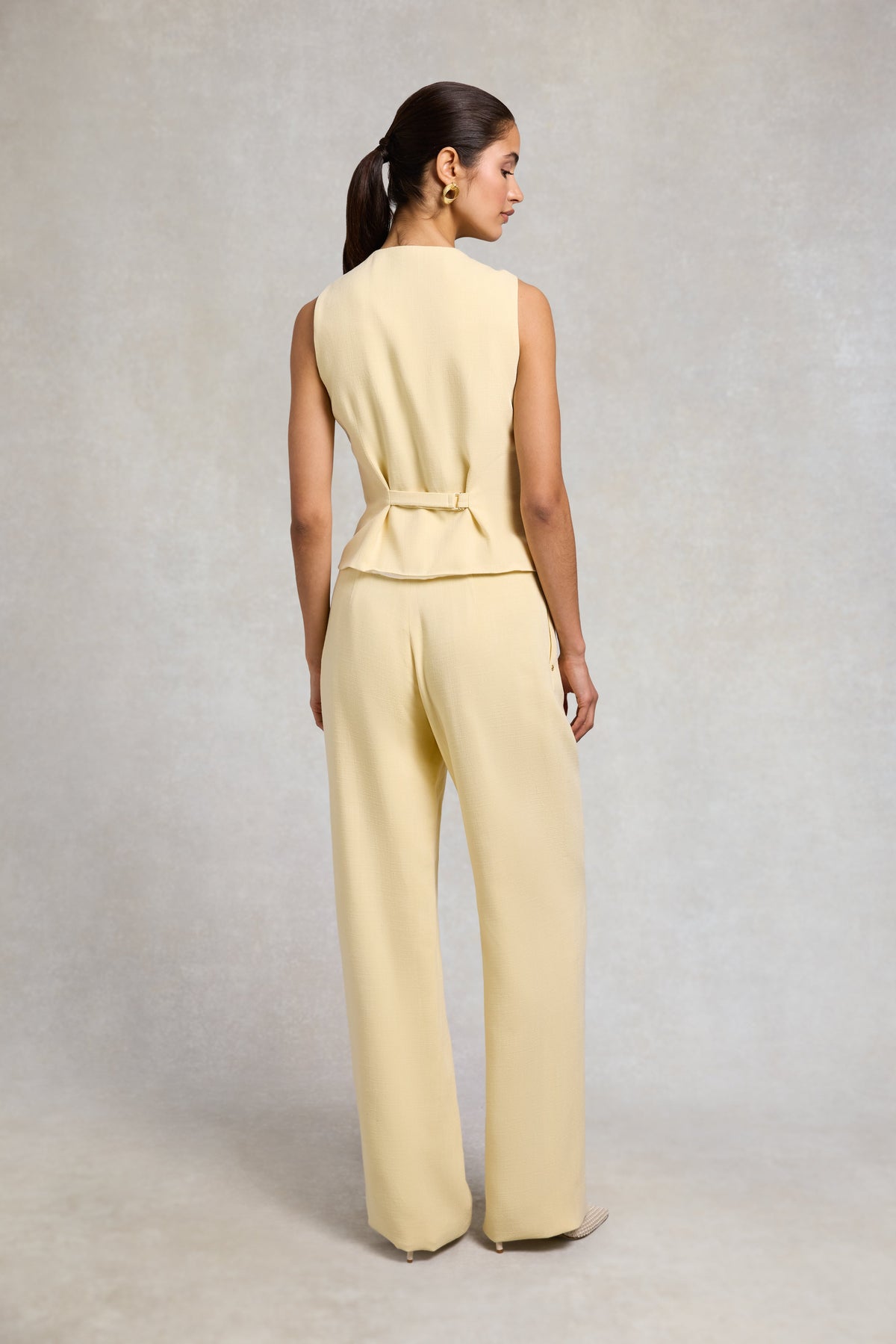 High Waisted Straight Trouser (Lemon Linen)