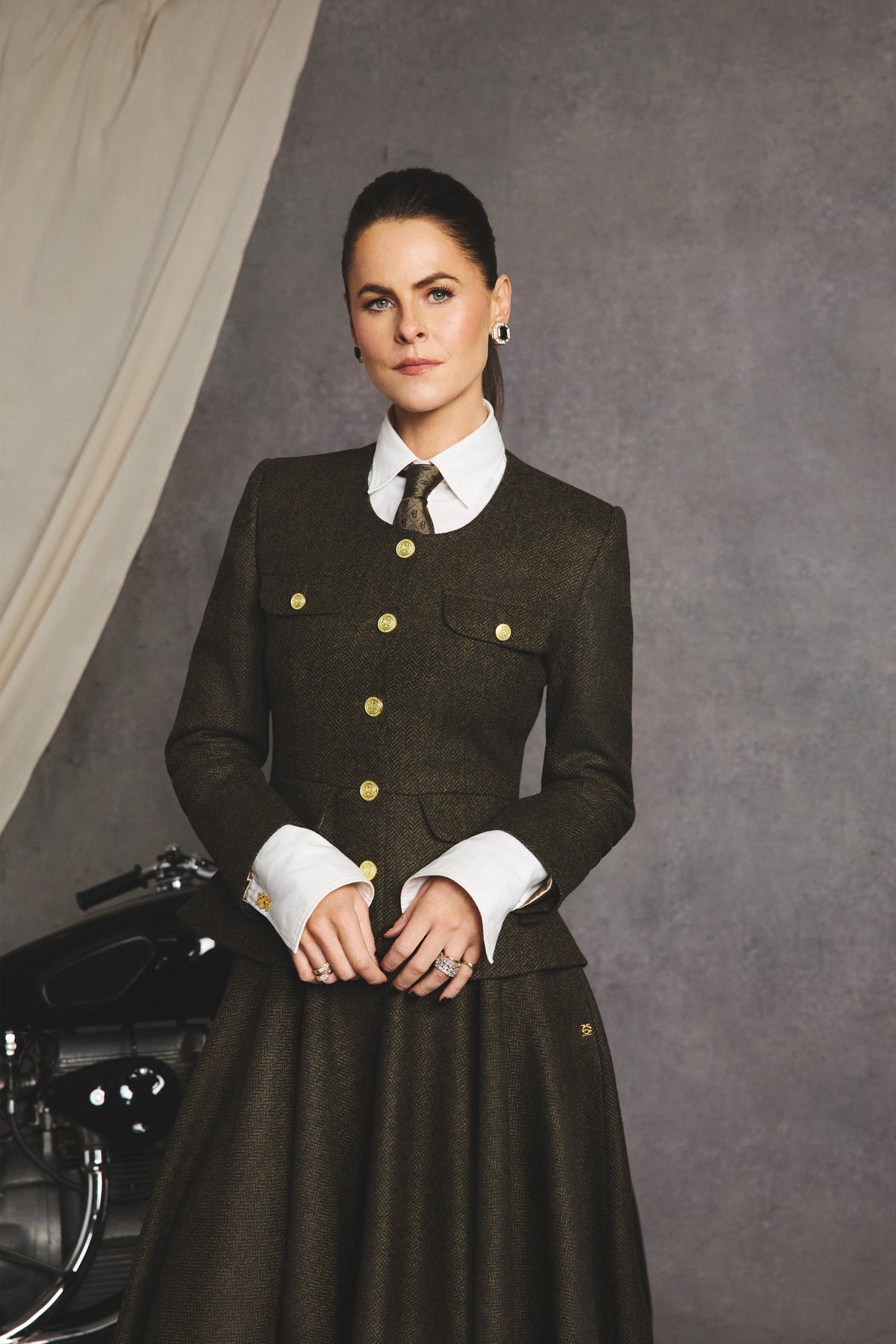 Tailored Peplum Jacket (Dark Green Herringbone)