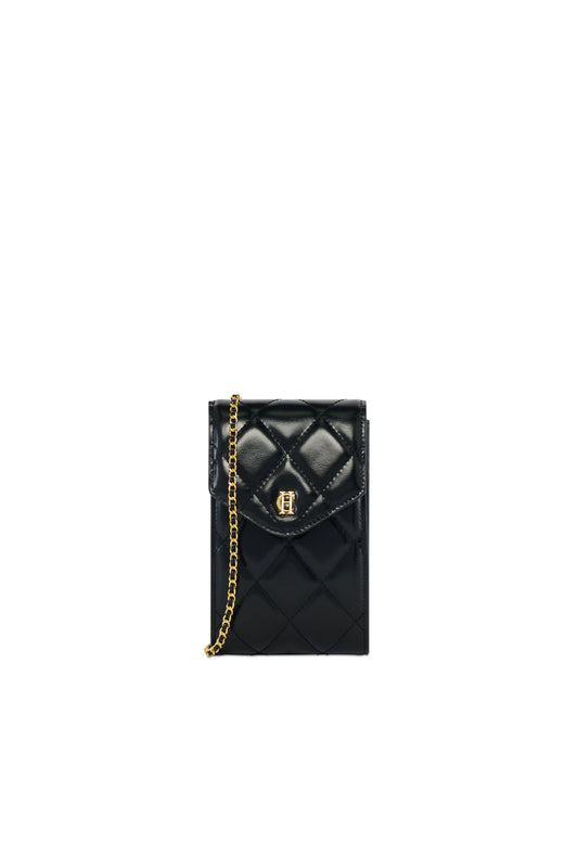 Knightsbridge Quilted Phone Pouch (Black Leather)